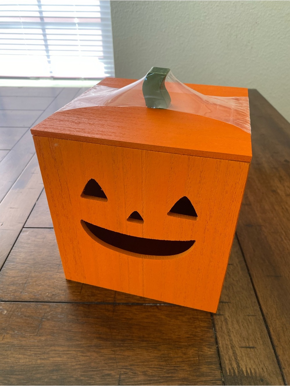 Wooden Jack-O'-Lantern Tissue Box